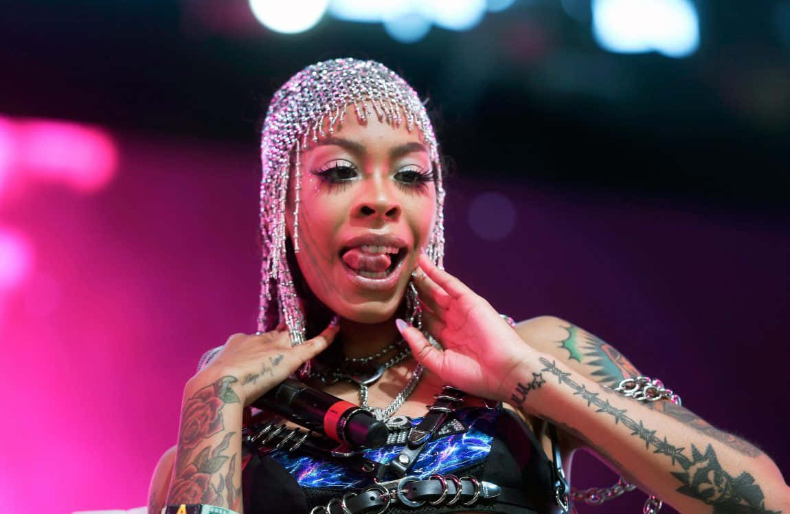 Rico Nasty, glittering headpiece, tattoos, SD Desktop Wallpaper