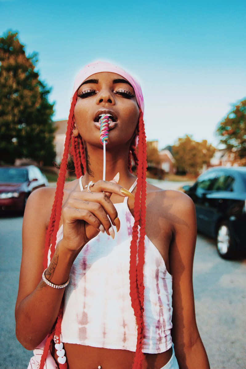 Rico Nasty, red dreadlocks, pink headband, SD Phone Wallpaper