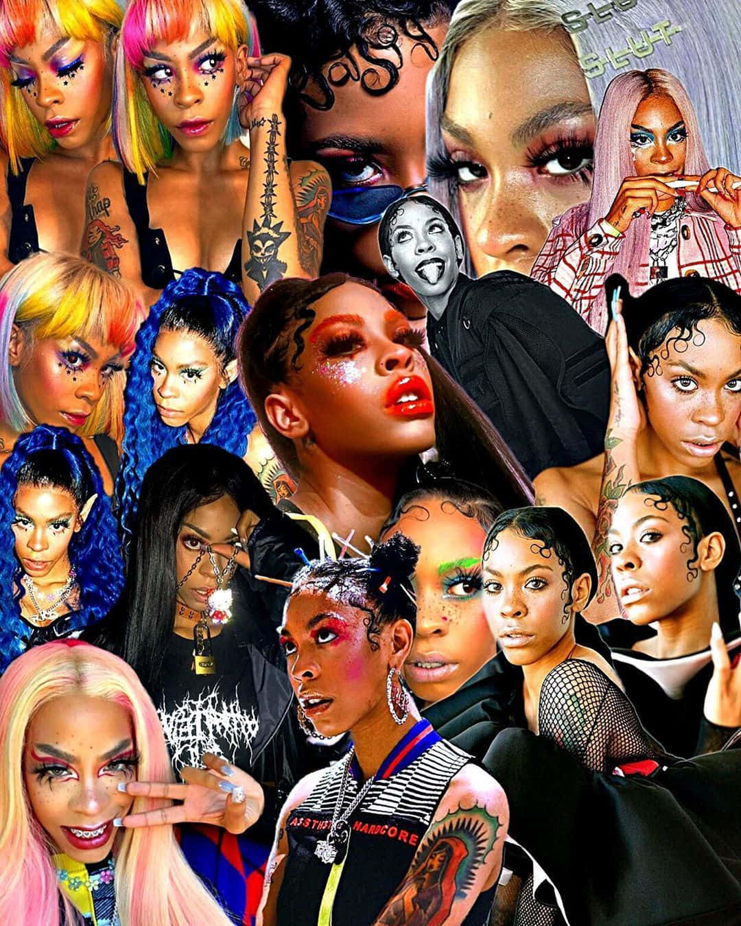 Rico Nasty, multicoloured denim jacket, vibrant collage, HD Phone Wallpaper