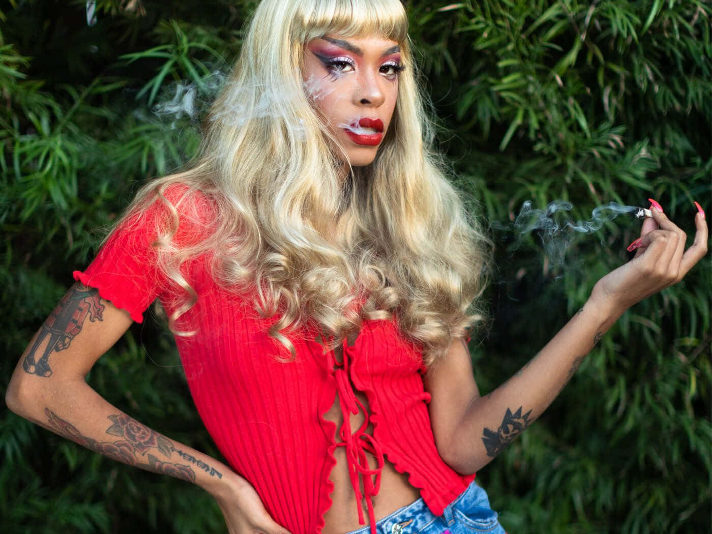 Rico Nasty, black leather jacket, blonde hair, HD Desktop Wallpaper