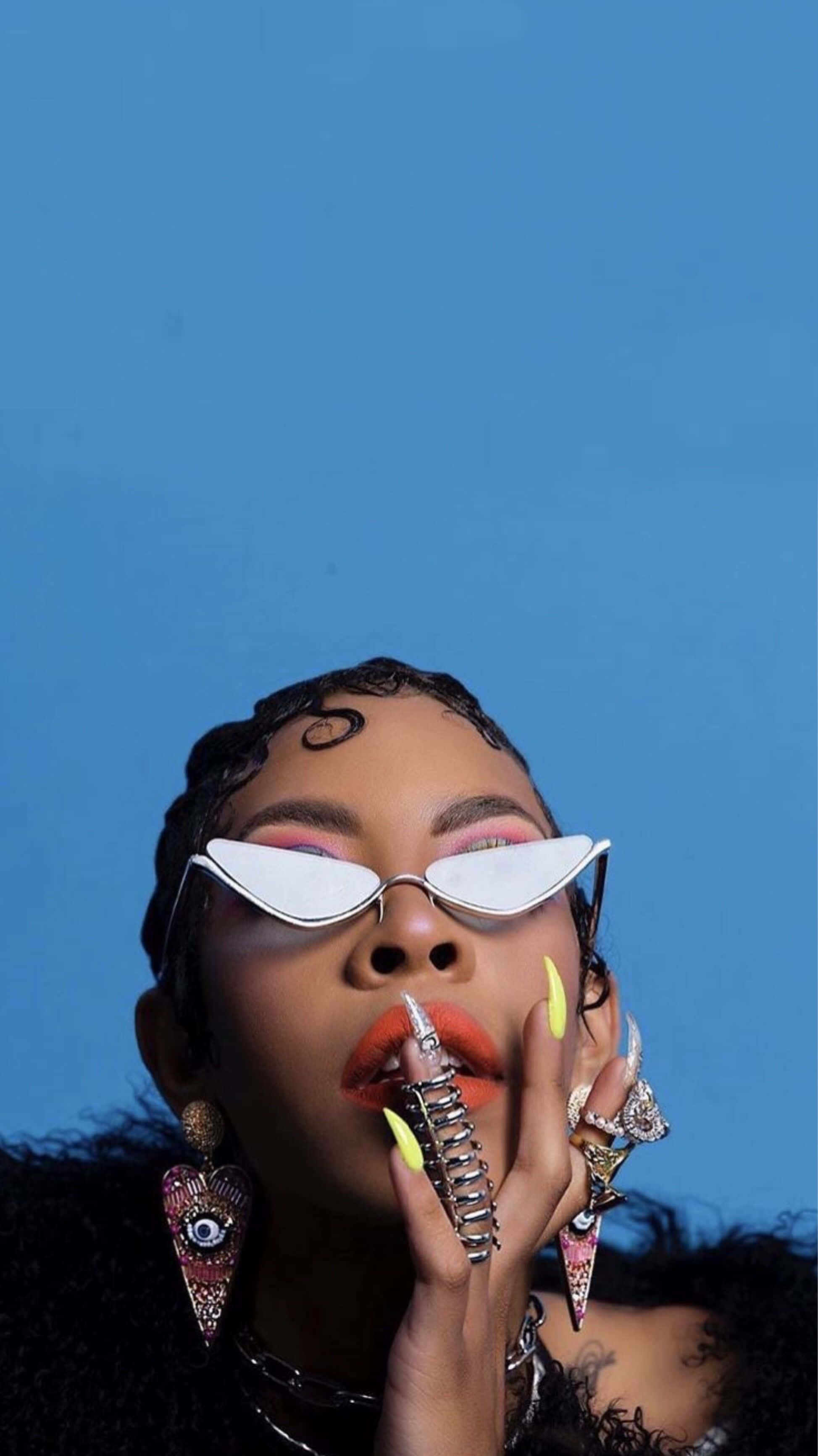 Rico Nasty, white angular sunglasses, spiked lipstick, 2K Phone Wallpaper