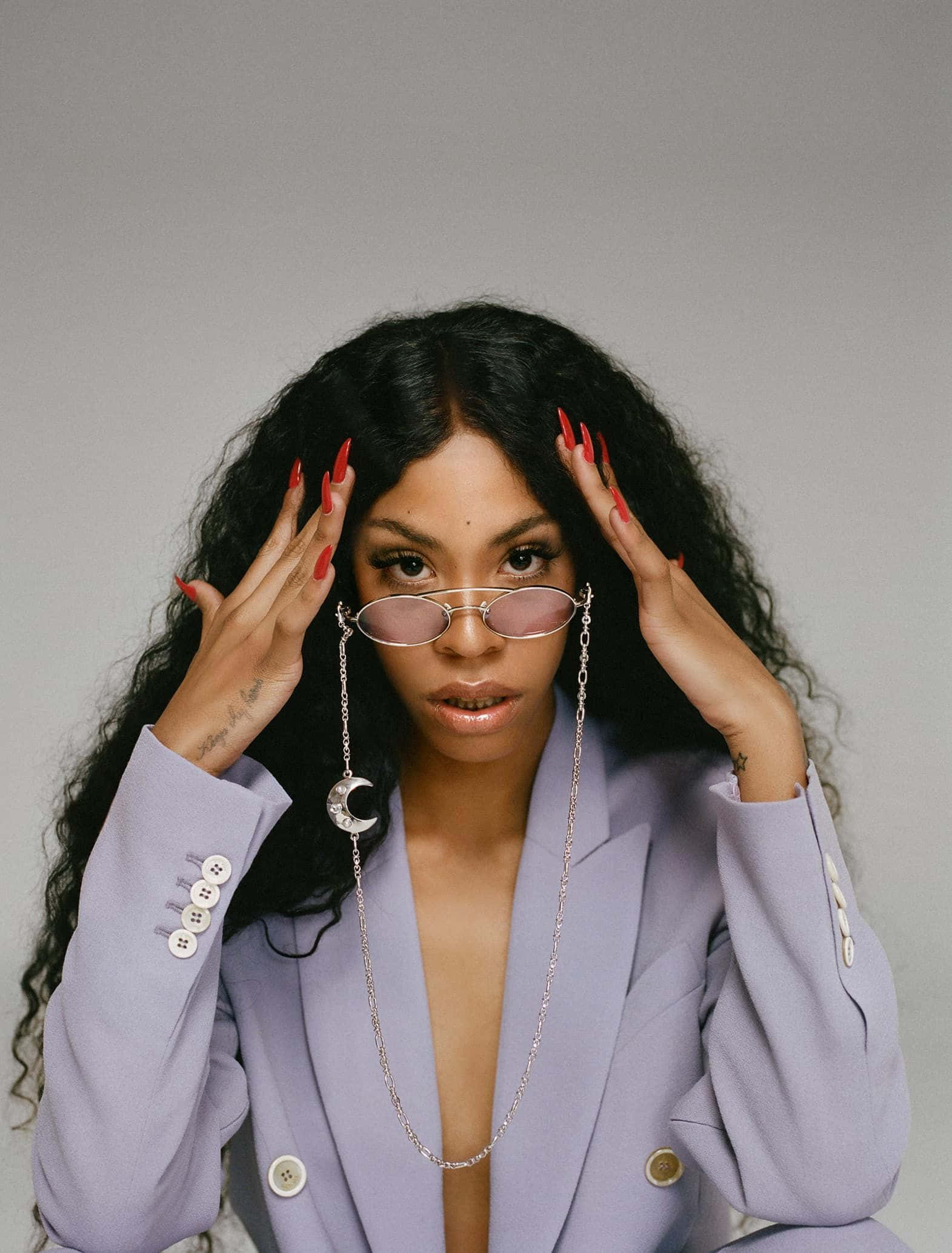 Rico Nasty, lavender blazer, pink-tinted glasses, Full HD Phone Wallpaper