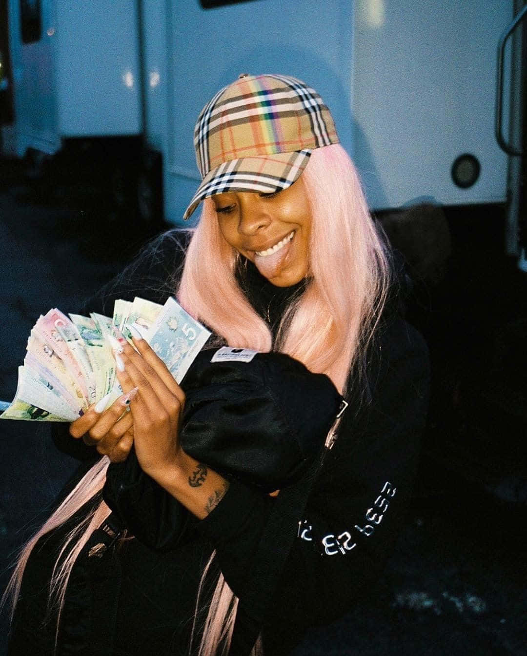 Rico Nasty, pink hair, plaid cap, HD Phone Wallpaper