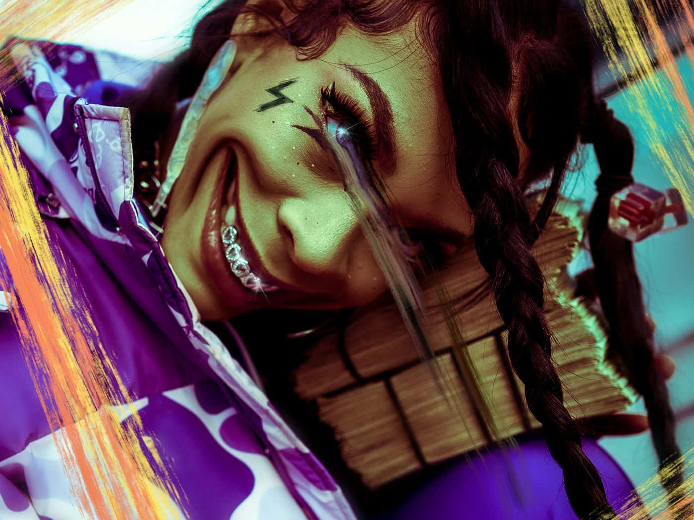Rico Nasty, lightning bolt face paint, vibrant close-up, HD Desktop Wallpaper