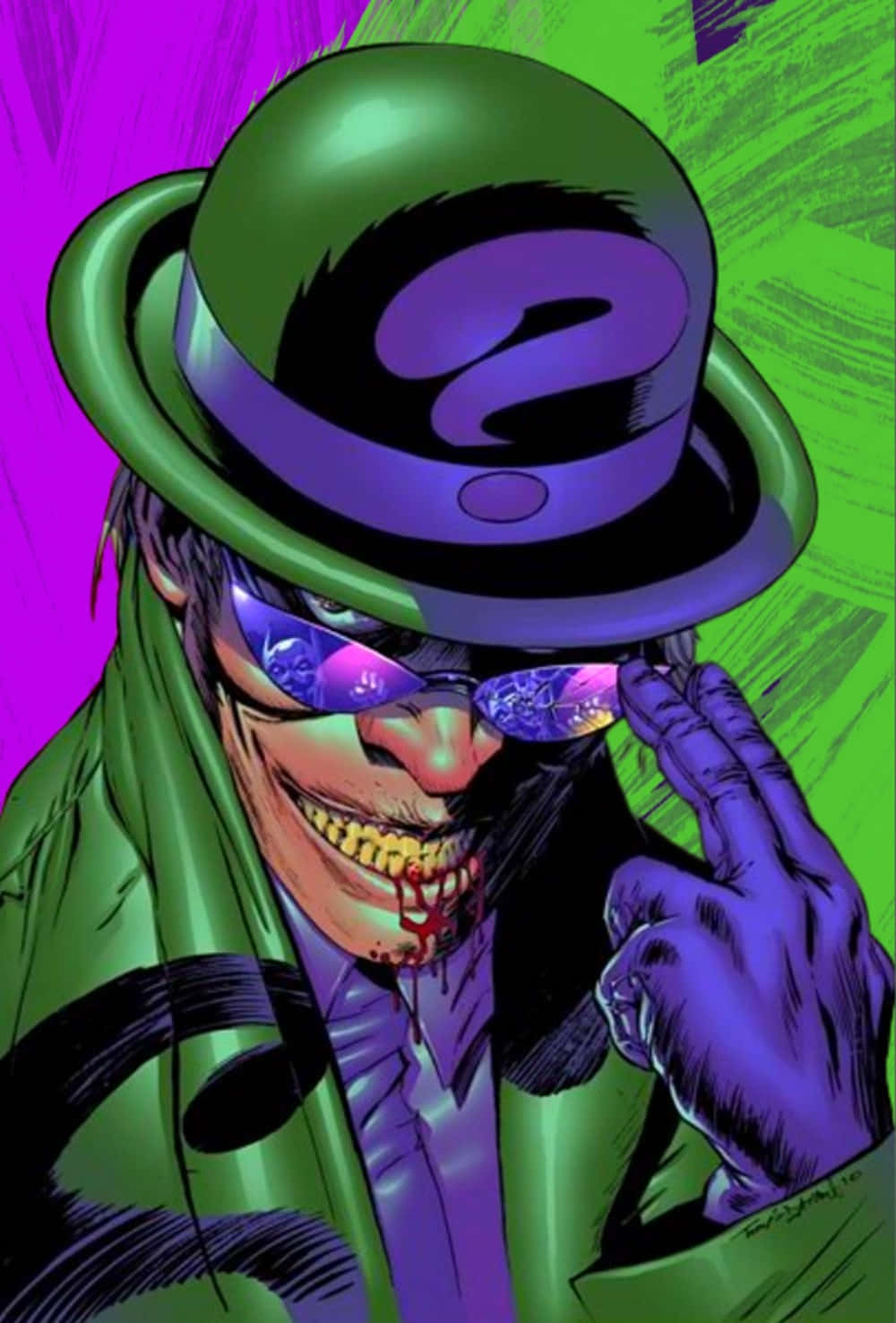 Riddler, green top hat, purple question mark, HD Phone Wallpaper