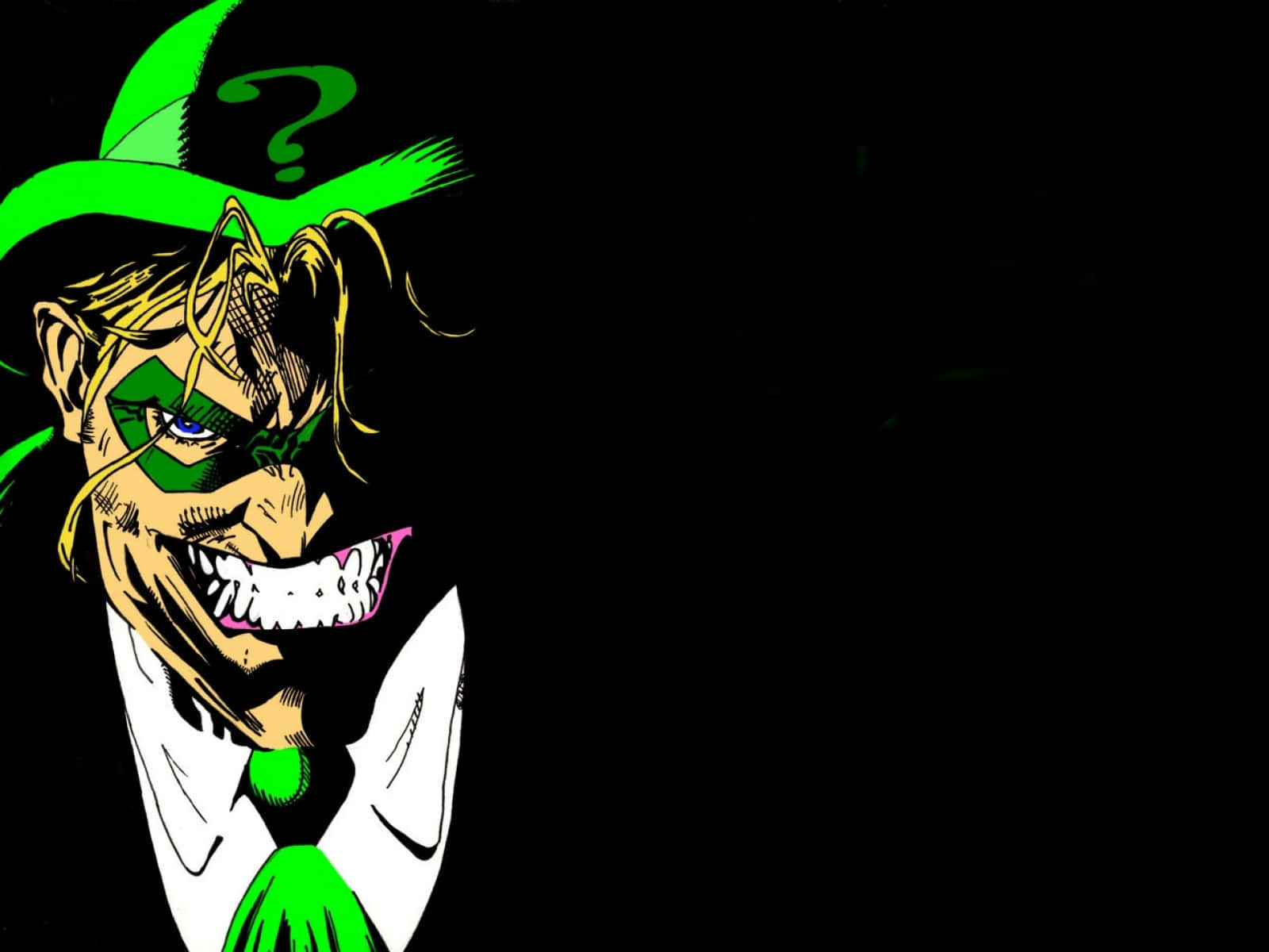 Riddler, green question mark hat, black background, HD Desktop Wallpaper