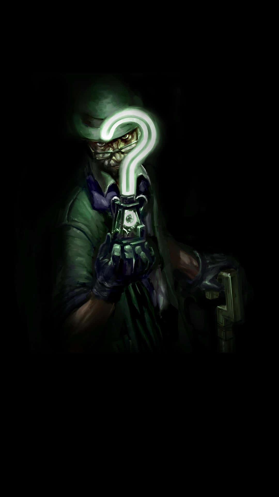 green hat, green coat, glowing question mark gun, Full HD Phone Wallpaper