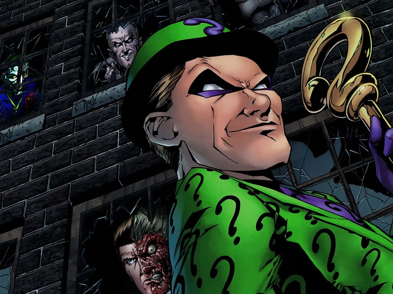 Riddler, green suit, hat, HD Desktop Wallpaper