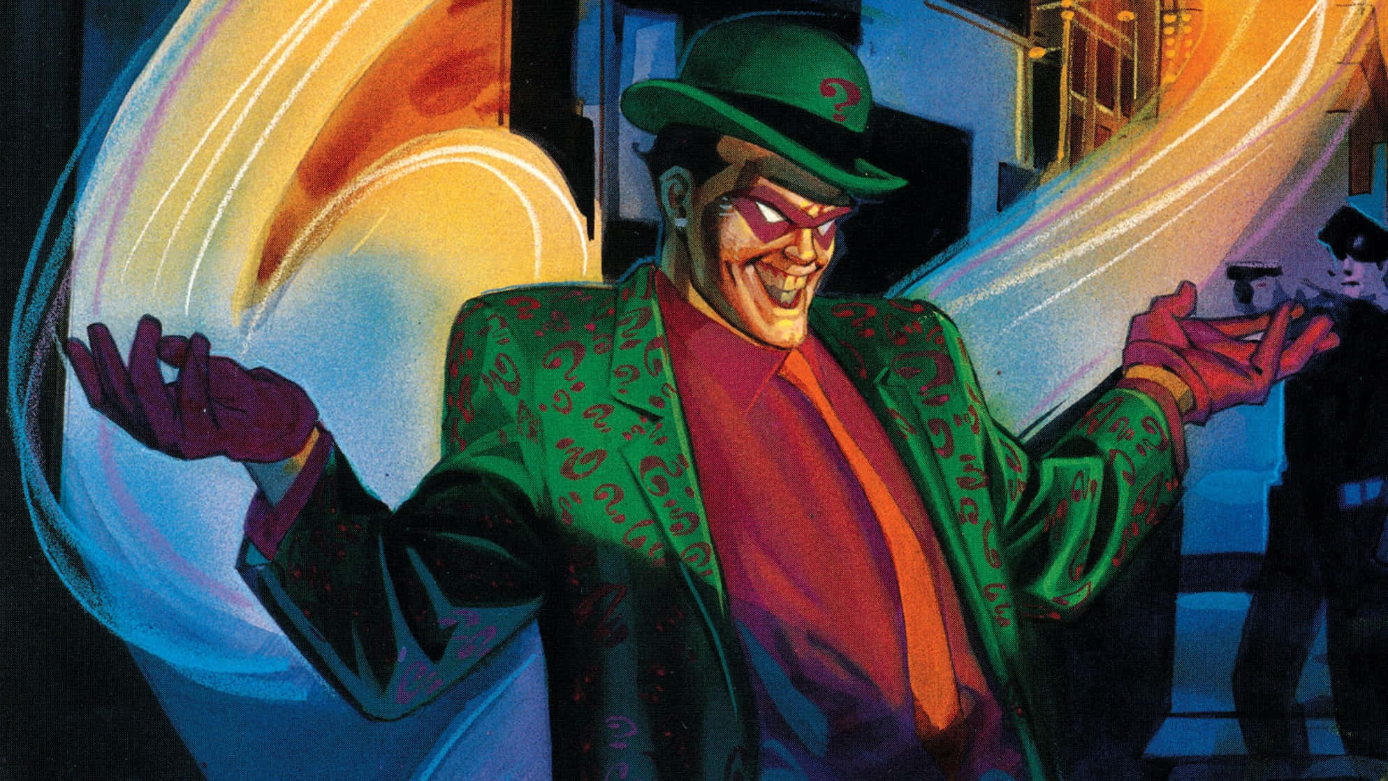 Riddler, green suit, hat, Full HD Desktop Wallpaper