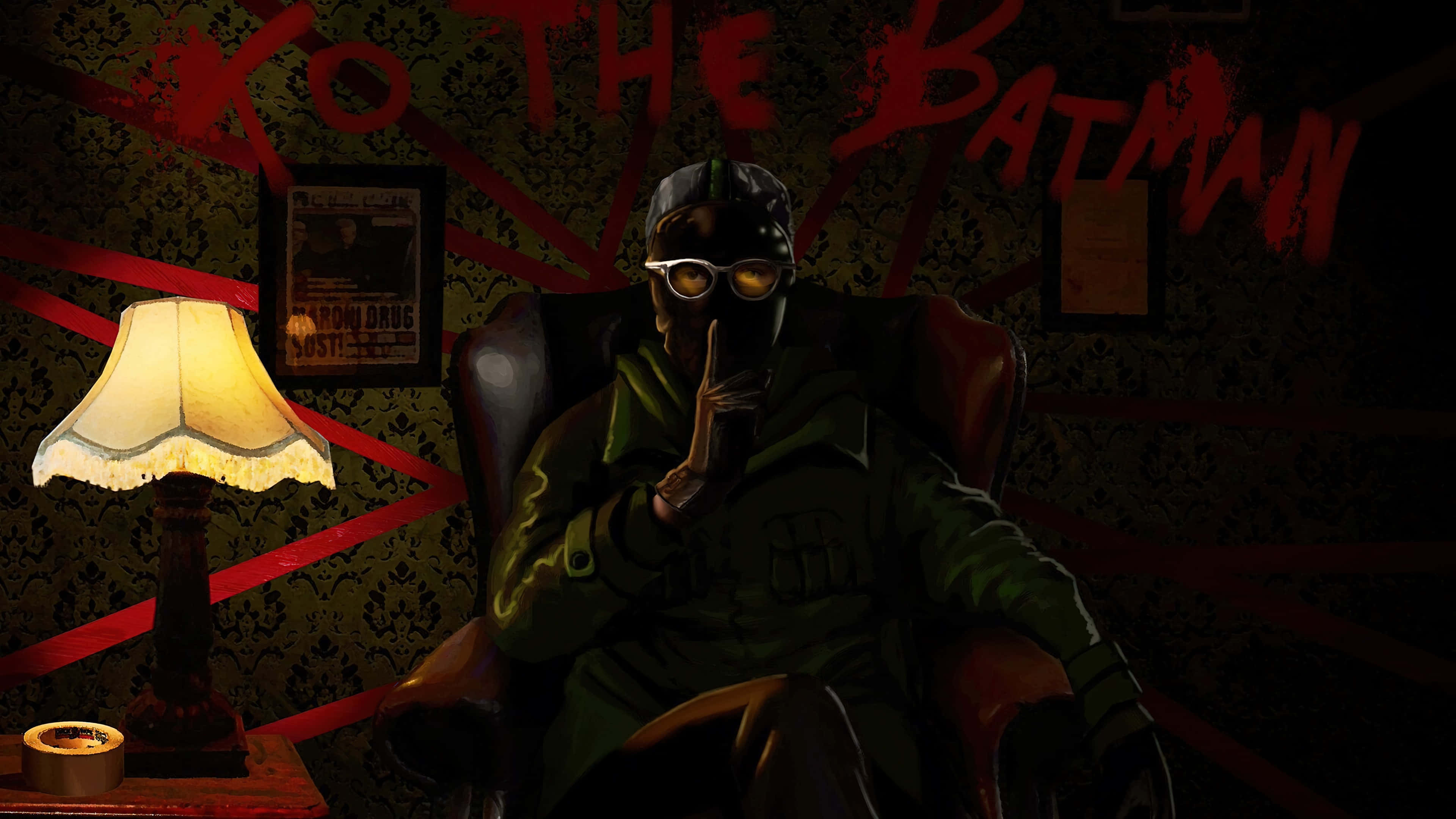 Riddler, green masked figure, leather chair, 4K Desktop Wallpaper
