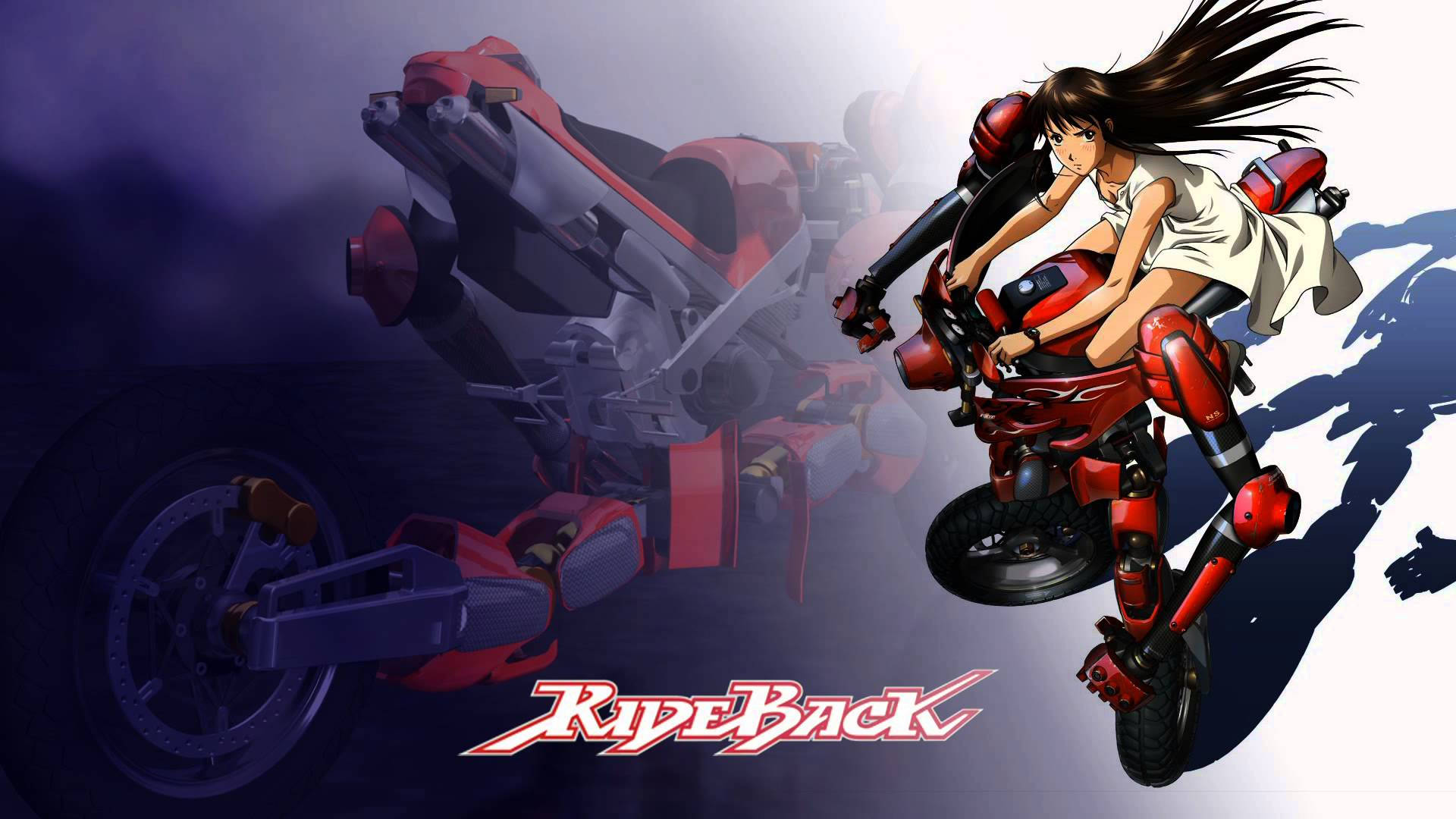 Rideback, red futuristic motorcycle, anime girl, Full HD Desktop Wallpaper