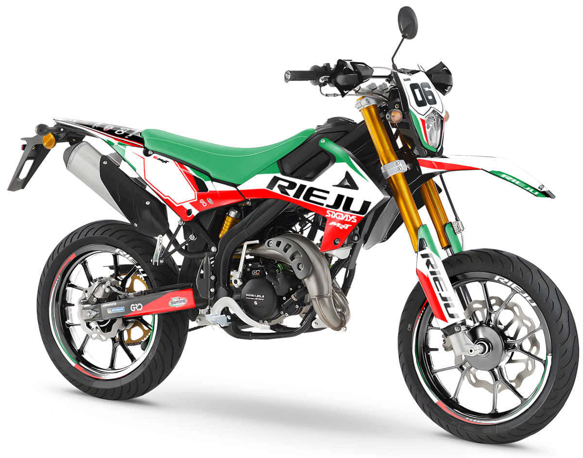 Rieju, dirt bike, green red and white Italian flag livery, SD Desktop Wallpaper