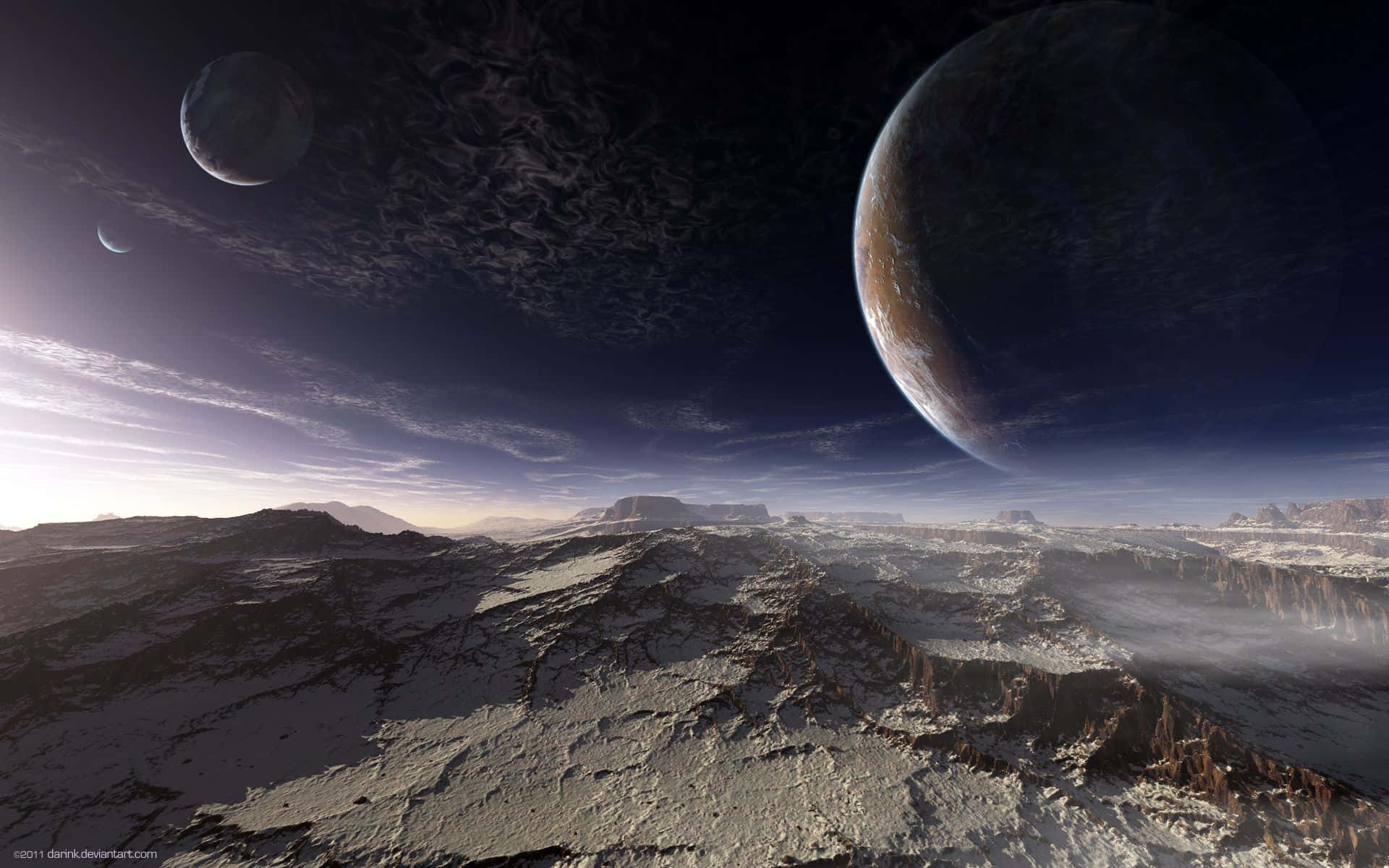 Superficial Ground Rifts, twilight sky, three planets, Full HD Desktop Wallpaper