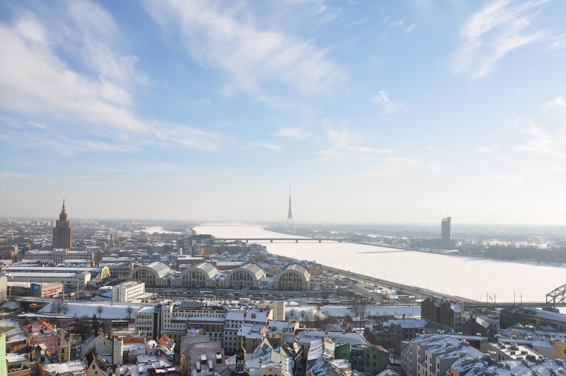 Riga, snow, rooftops, Full HD Desktop Wallpaper