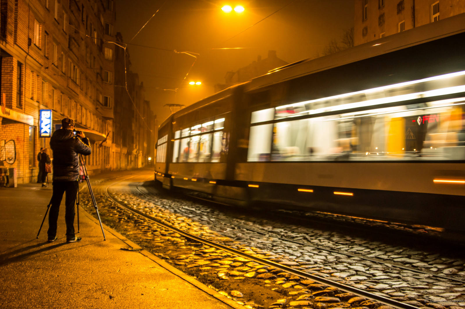 Riga, tram, night, HD Desktop Wallpaper