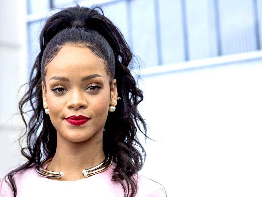 Rihanna, high ponytail, bold red lipstick, SD Desktop Wallpaper