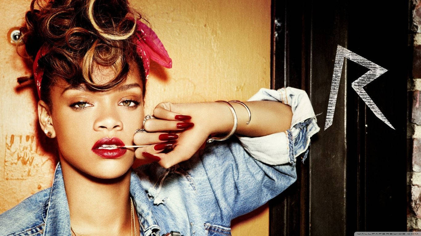 Rihanna, denim jacket, graffiti wall, HD Desktop Wallpaper