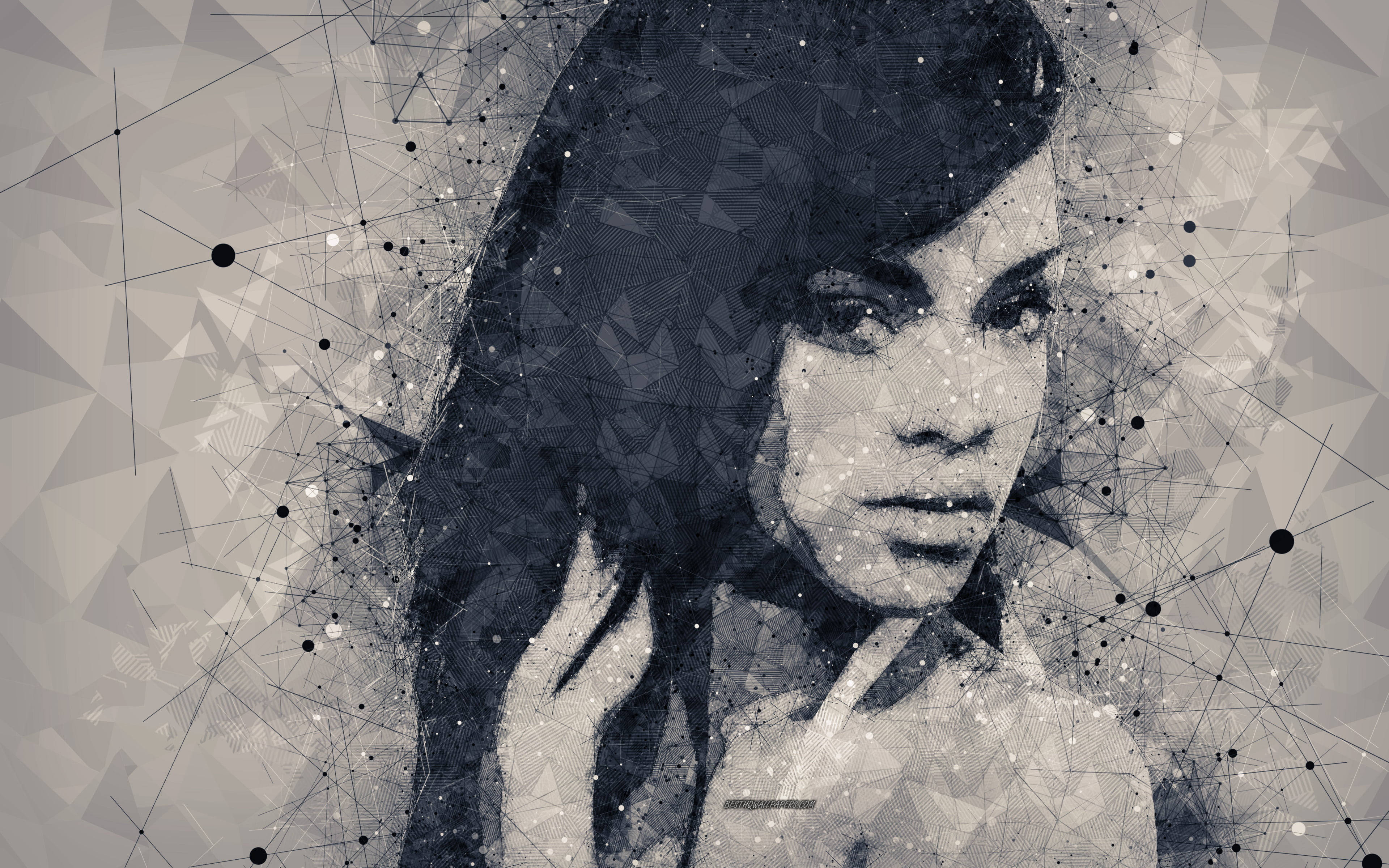 Rihanna HD, geometric patterns, monochrome, 4K Desktop Wallpaper