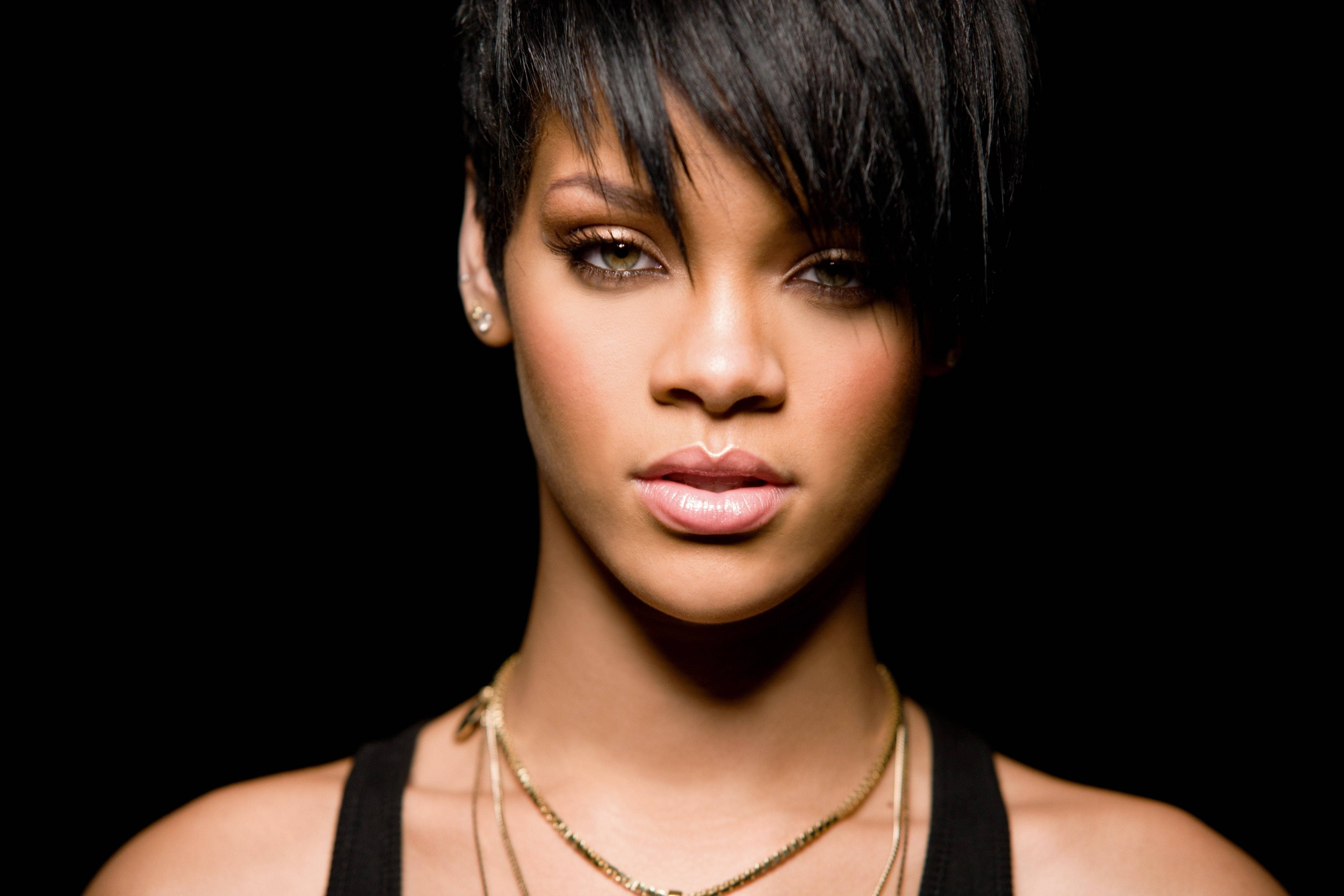 Rihanna, short black hair, gold jewelry, 5K Desktop Wallpaper