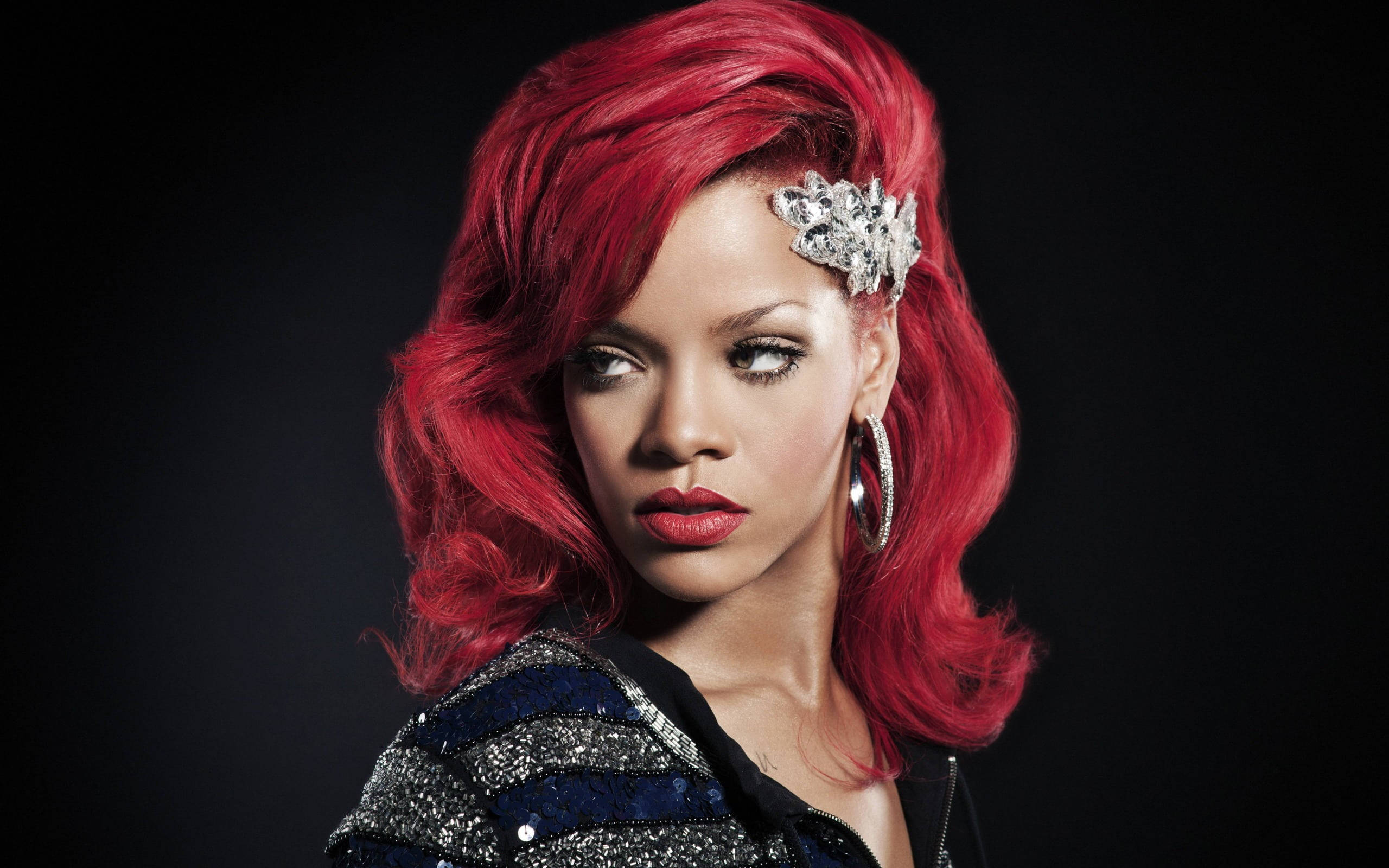 Rihanna, red hair, jewelry, 2K Desktop Wallpaper