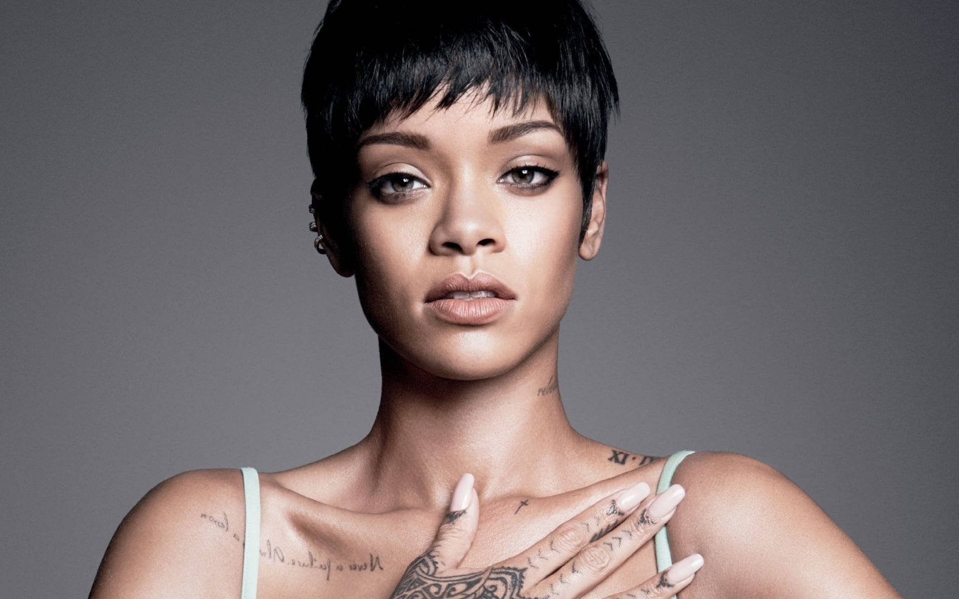 Rihanna, short black hair, tattoos, Full HD Desktop Wallpaper