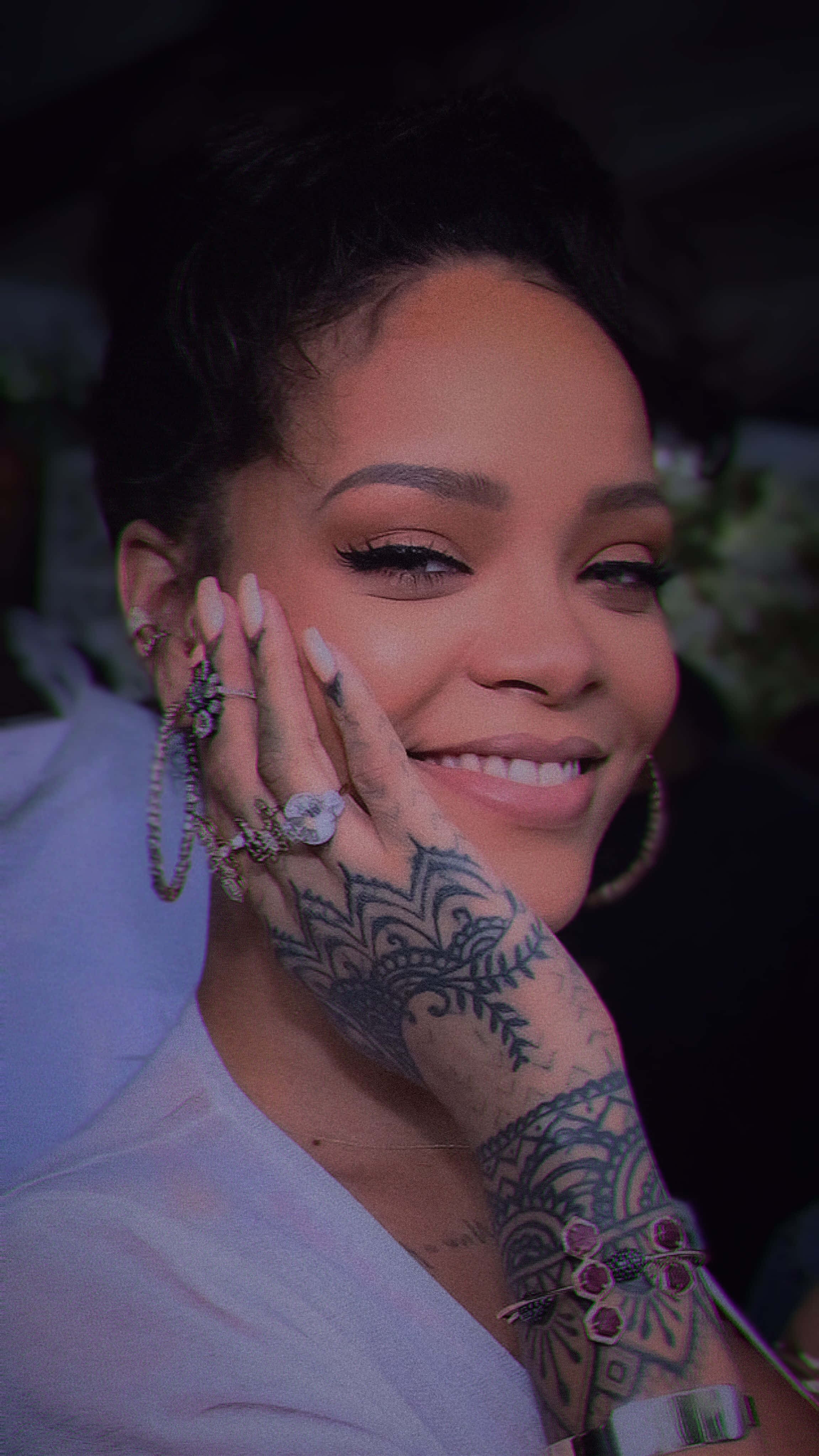 Rihanna, hand tattoo, intricate tattoos, 4K Phone Wallpaper