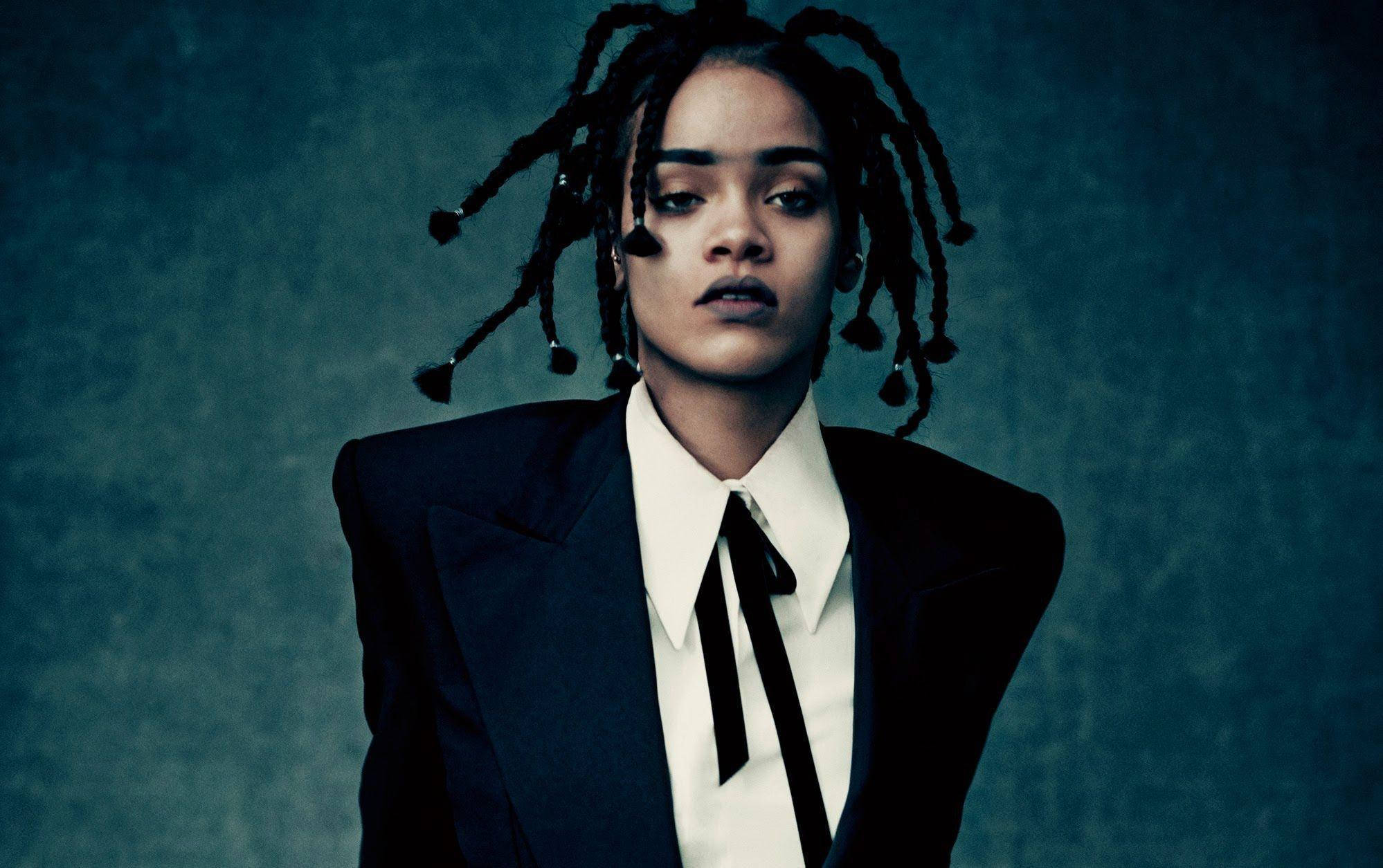 Rihanna, black suit, bow tie, Full HD Desktop Wallpaper