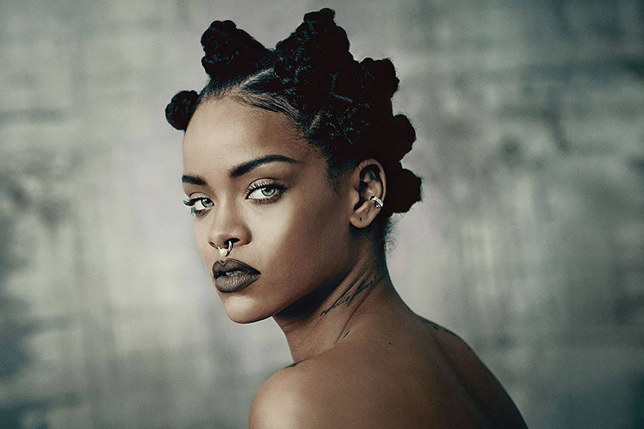 Rihanna, mini buns hairstyle, intricate braided hair, Full HD Desktop Wallpaper