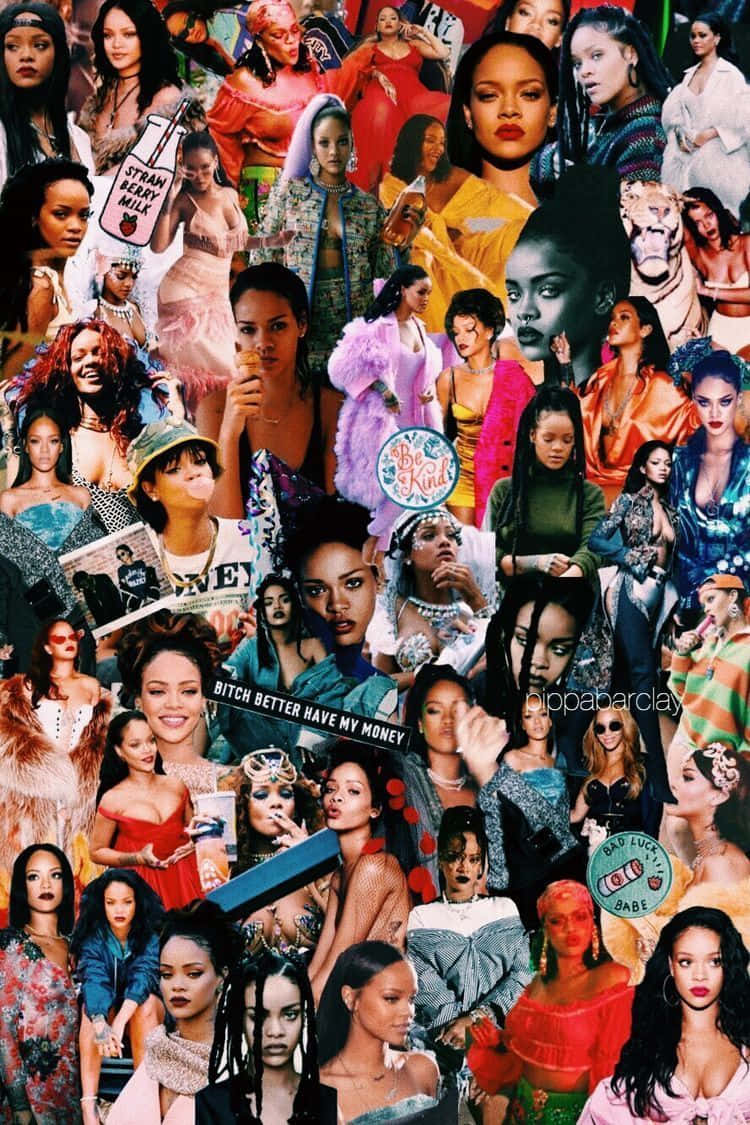 Rihanna, collage, various outfits, SD Phone Wallpaper