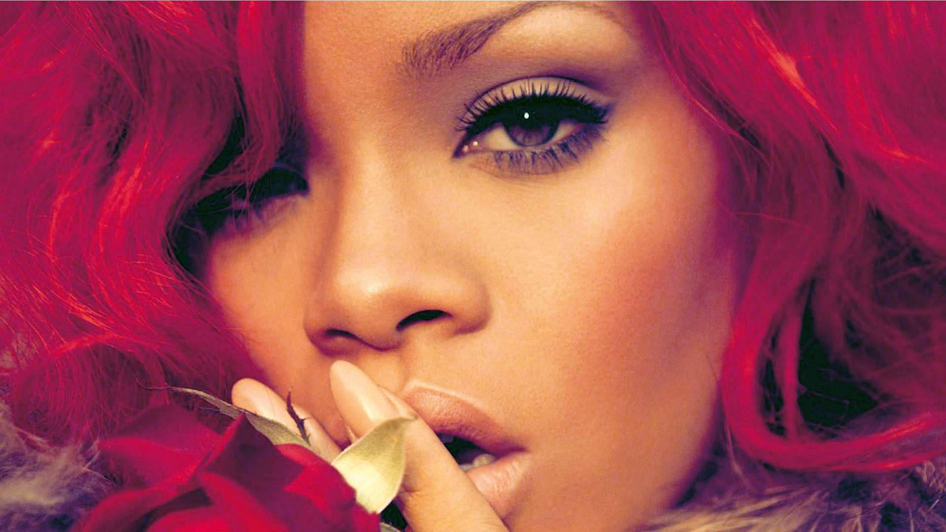 Rihanna, red hair, red rose, Full HD Desktop Wallpaper