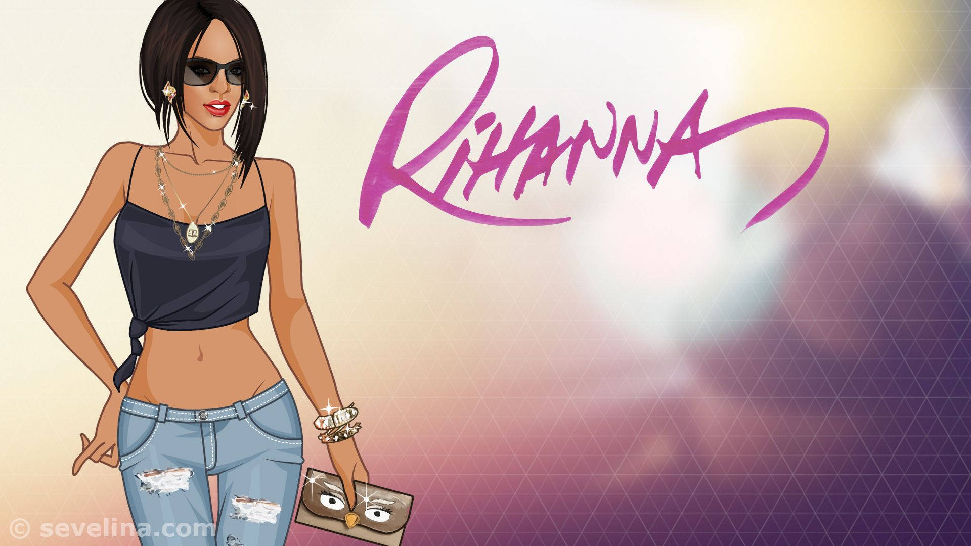 Rihanna, sunglasses, ripped jeans, Full HD Desktop Wallpaper