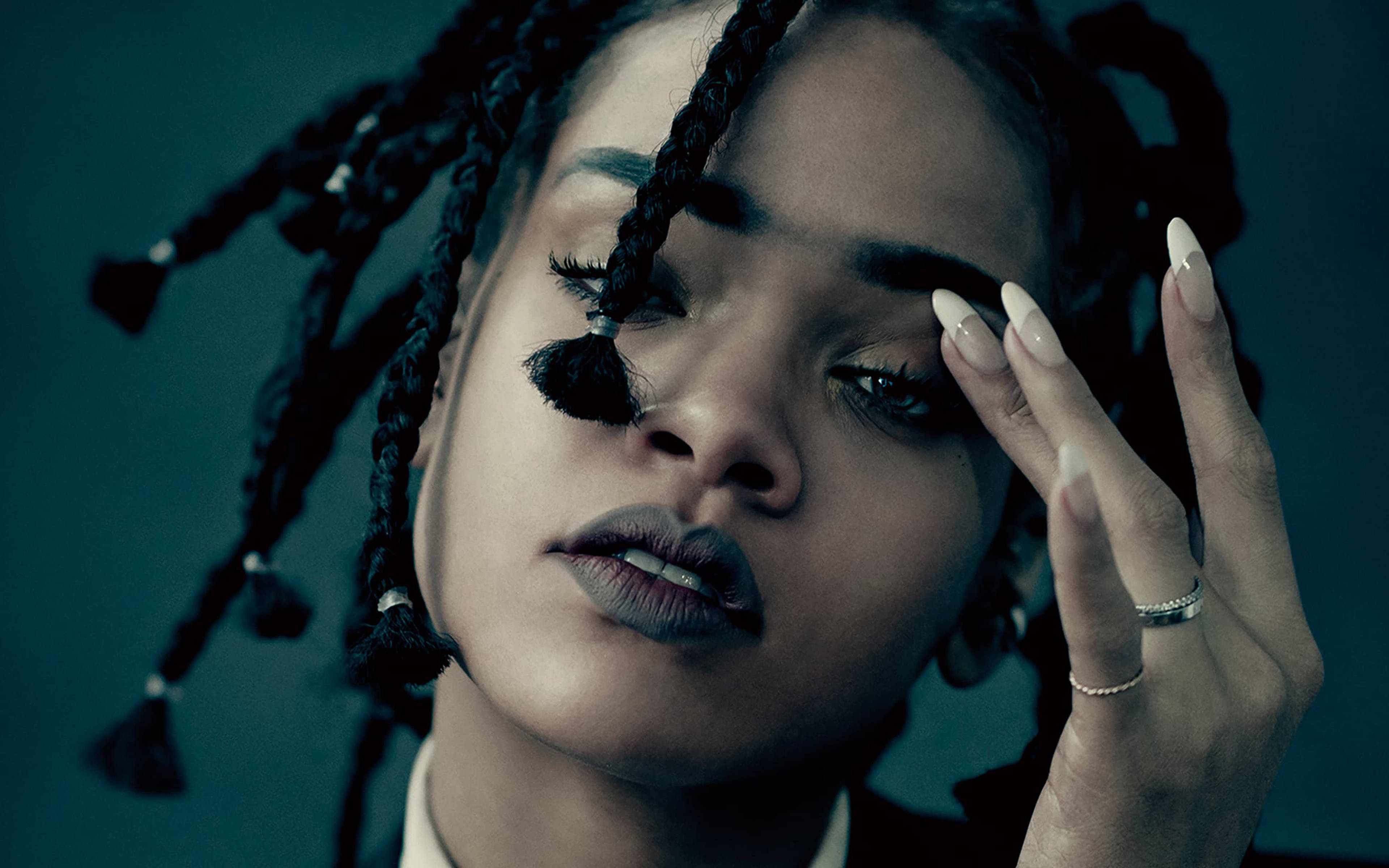 Rihanna, box braids, dark braids, 4K Desktop Wallpaper