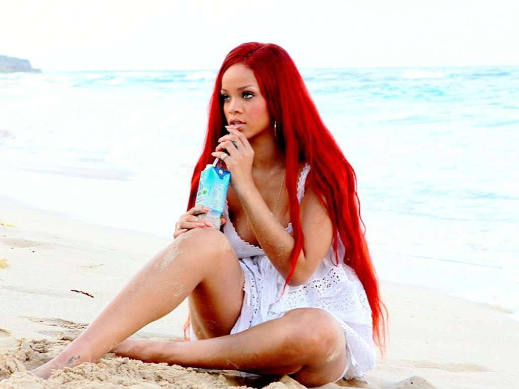 Rihanna, beach, sandy beach, SD Desktop Wallpaper