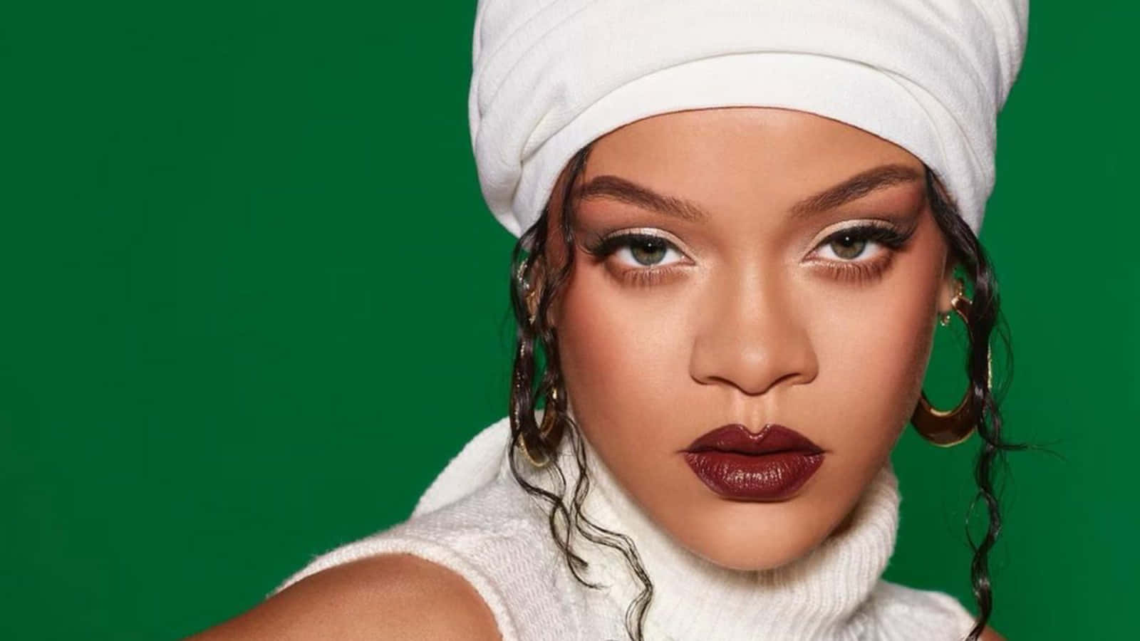 Rihanna, white turban, bold red lips, HD Desktop Wallpaper