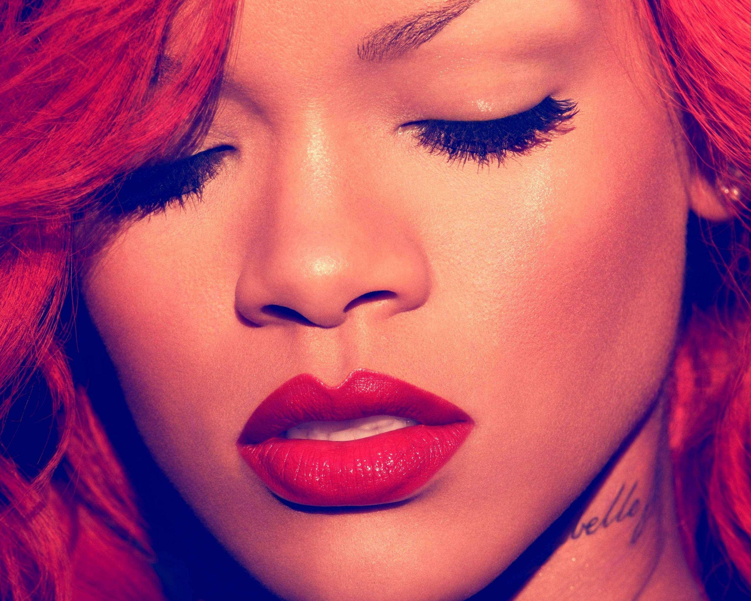 Rihanna, red hair, bold red lips, 2K Desktop Wallpaper