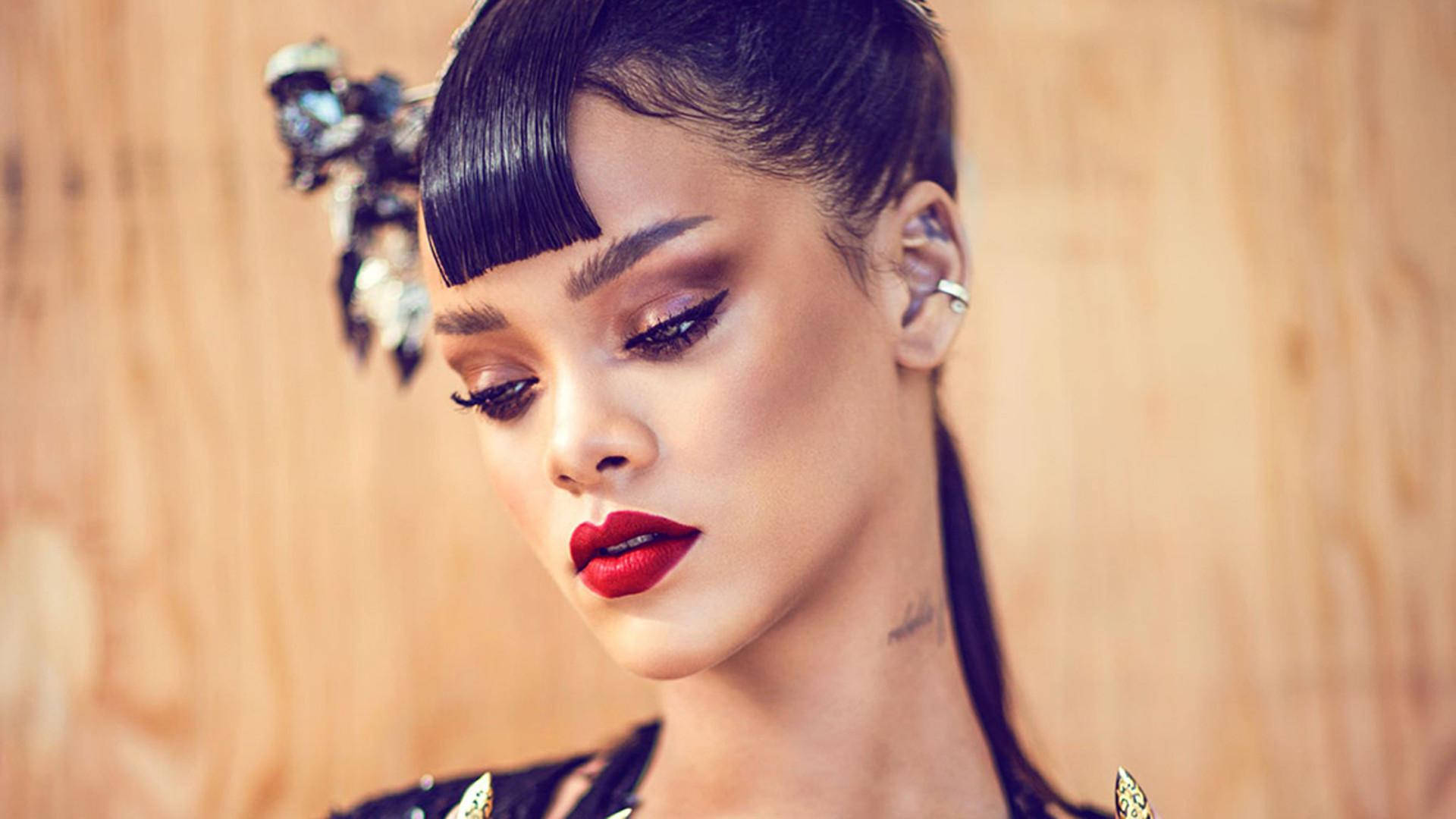 Rihanna, bold red lips, dramatic makeup, Full HD Desktop Wallpaper