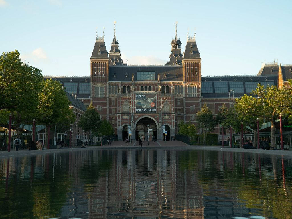 Rijksmuseum, trees, pond, SD Desktop Wallpaper