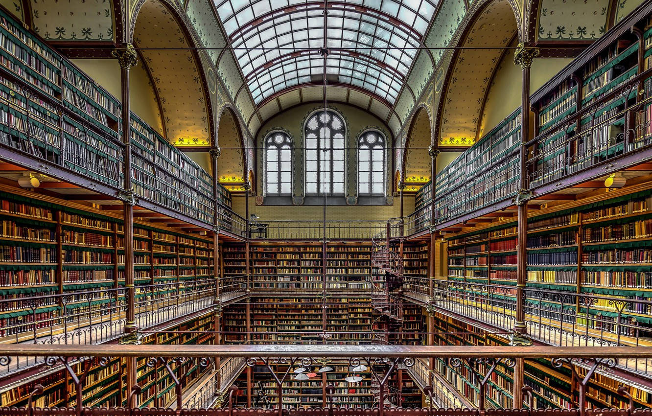 Rijksmuseum, library, ornate ironwork bookshelves, HD Desktop Wallpaper