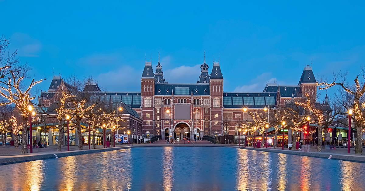 Rijksmuseum, Christmas lights, night, SD Desktop Wallpaper