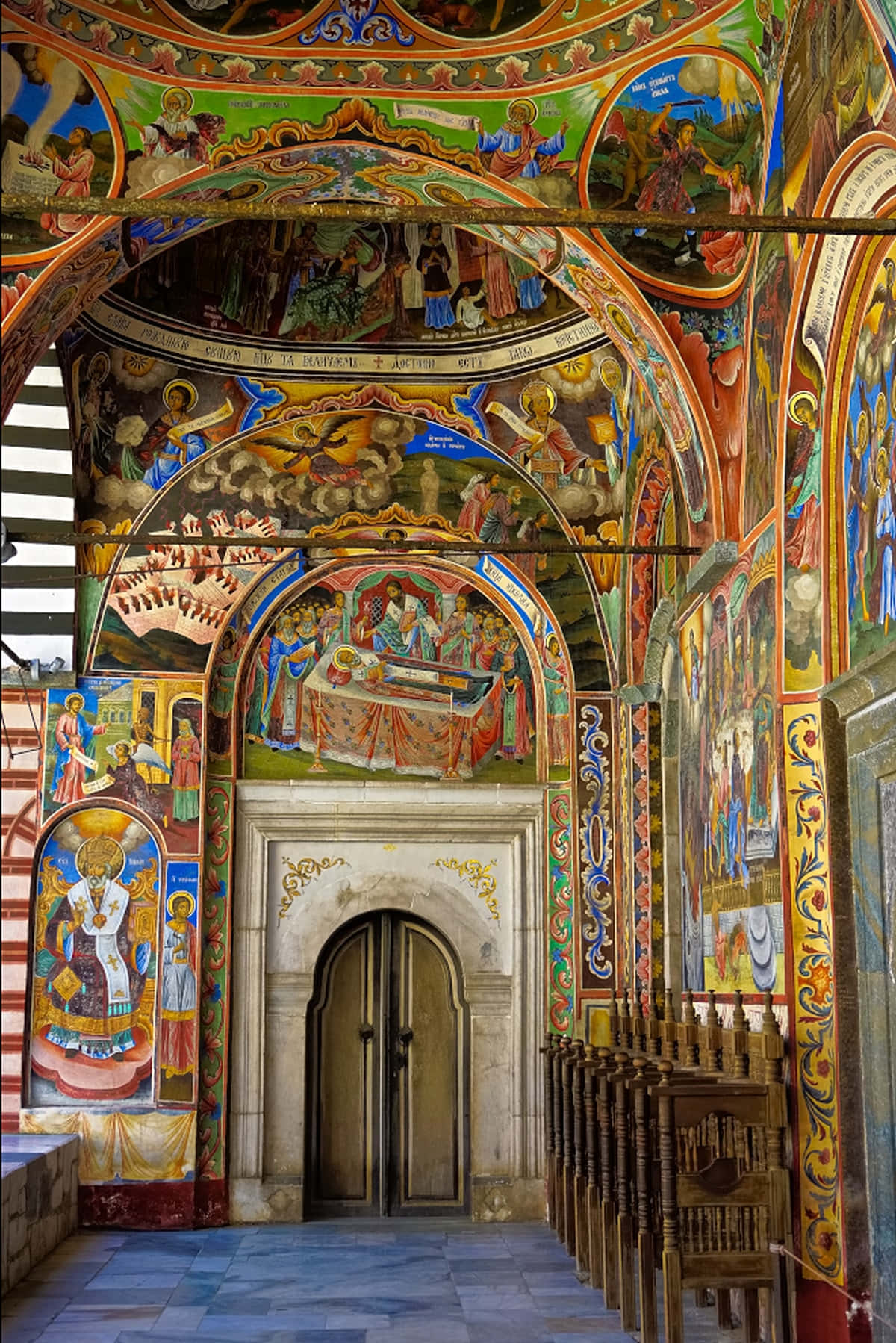 Rila Monastery, colorful interior, historic church interior, HD Phone Wallpaper