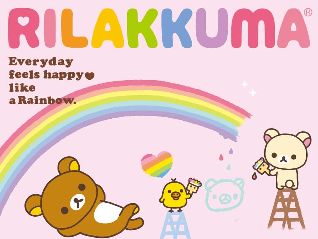 Rilakkuma, rainbow, pastel sky, SD Desktop Wallpaper