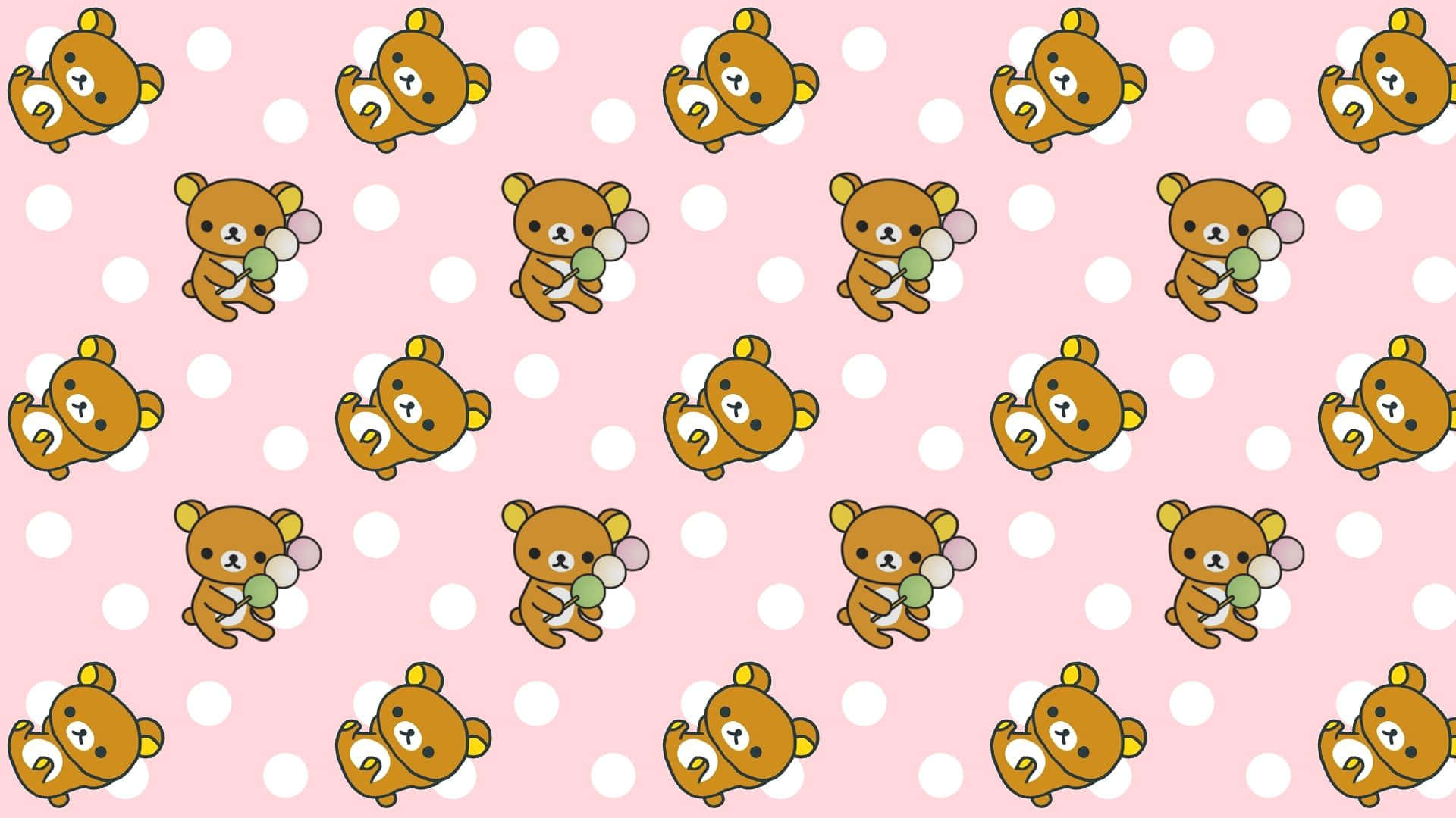 Rilakkuma, pink polka dot background, brown bears, Full HD Desktop Wallpaper