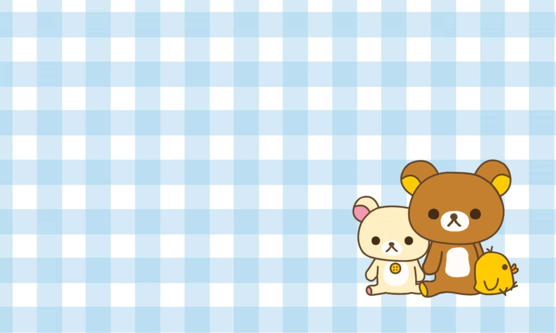 Rilakkuma, laptop, blue checkered, Full HD Desktop Wallpaper