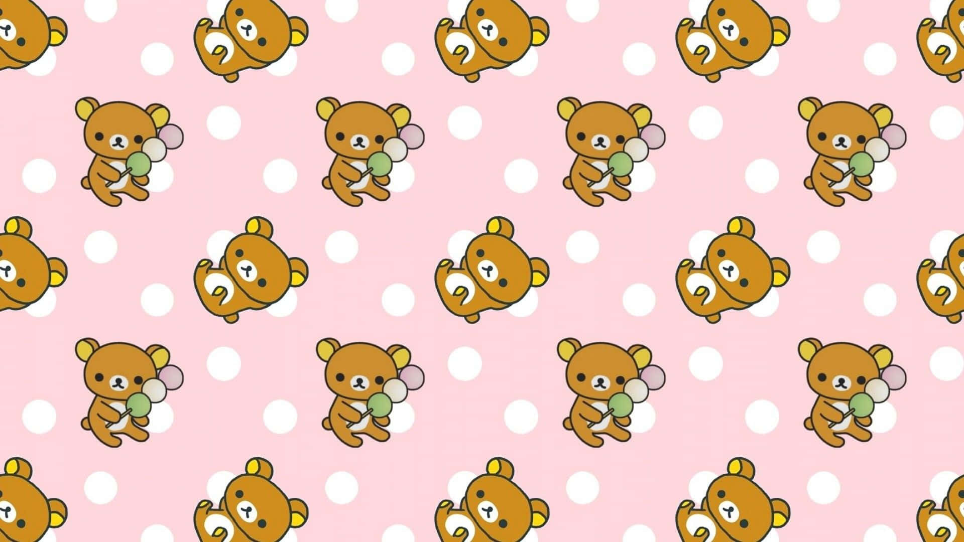 Rilakkuma, pink background, white polka dots, Full HD Desktop Wallpaper