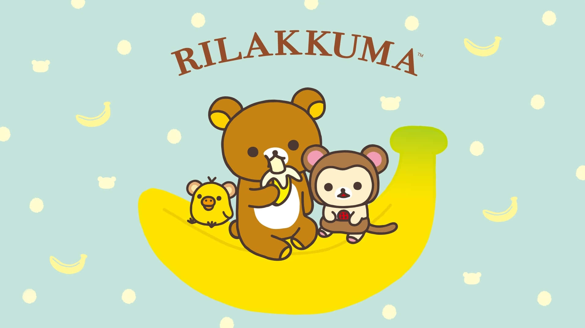 Rilakkuma, giant banana, light blue background, HD Desktop Wallpaper