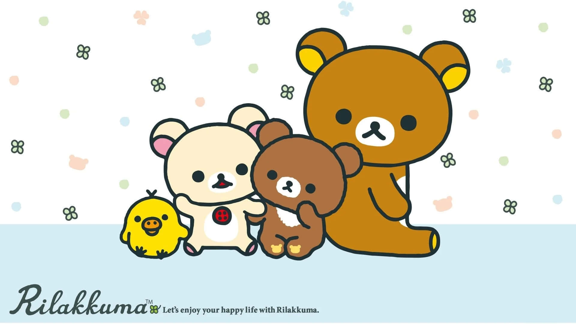 Rilakkuma, yellow chick, light blue floor, Full HD Desktop Wallpaper