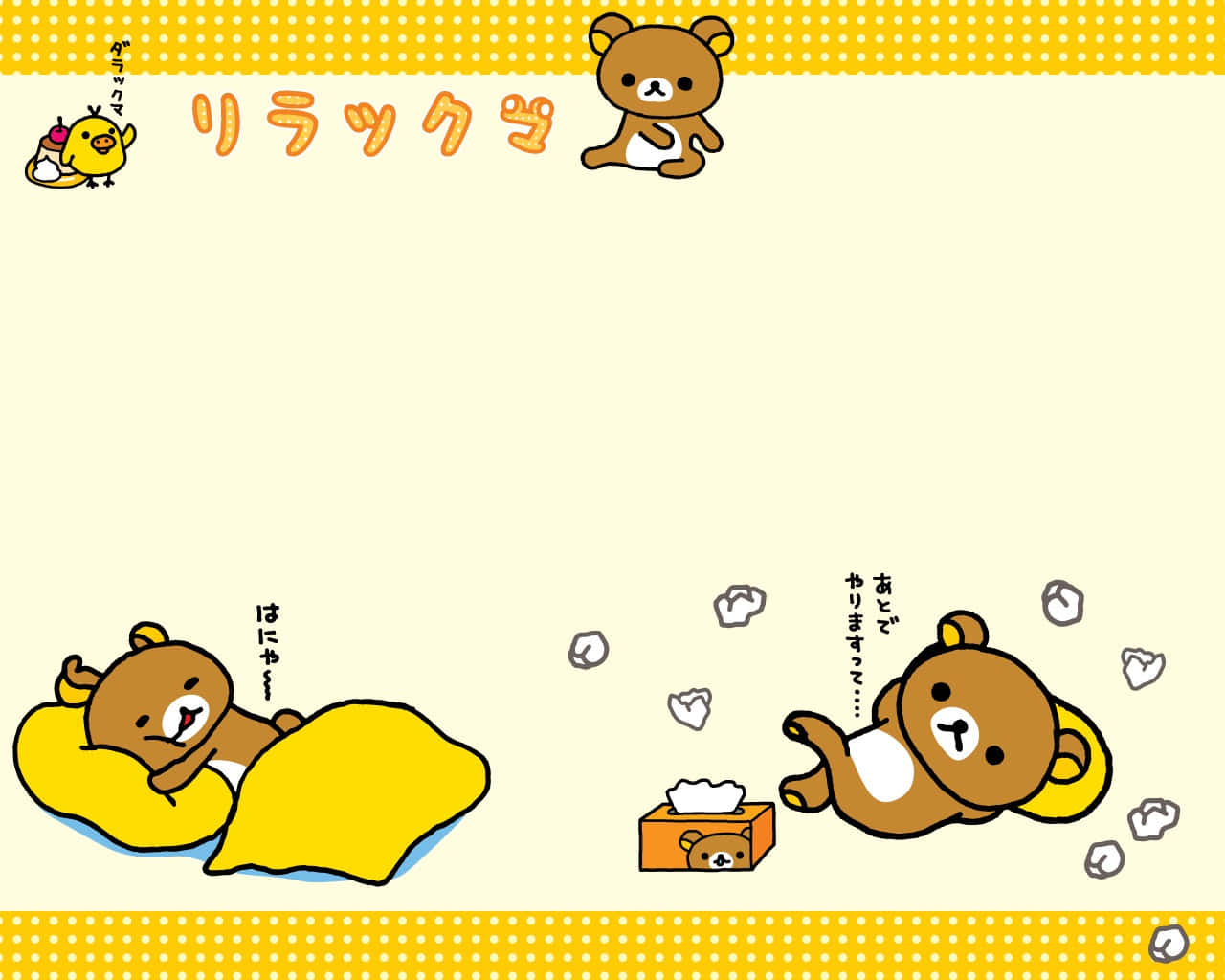 Rilakkuma, brown bear, yellow pillow, HD Desktop Wallpaper
