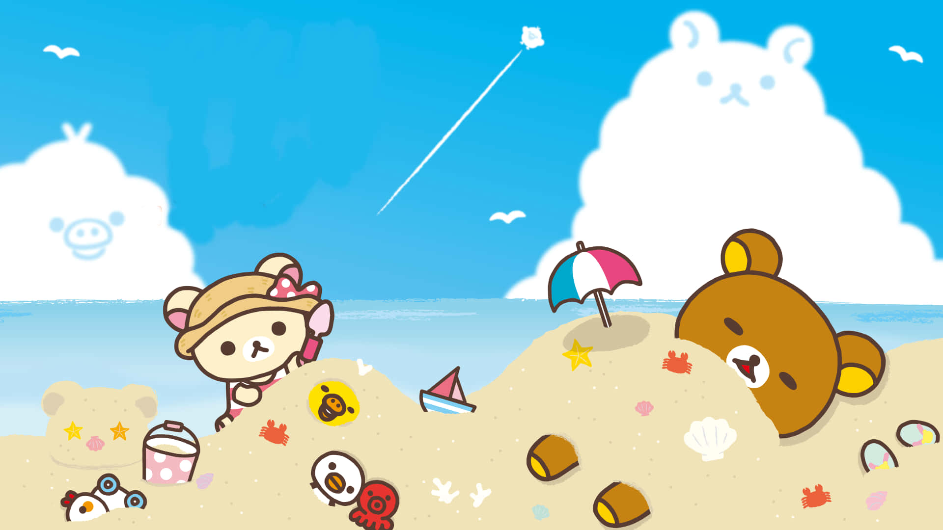 Rilakkuma, beach, sunny beach, Full HD Desktop Wallpaper
