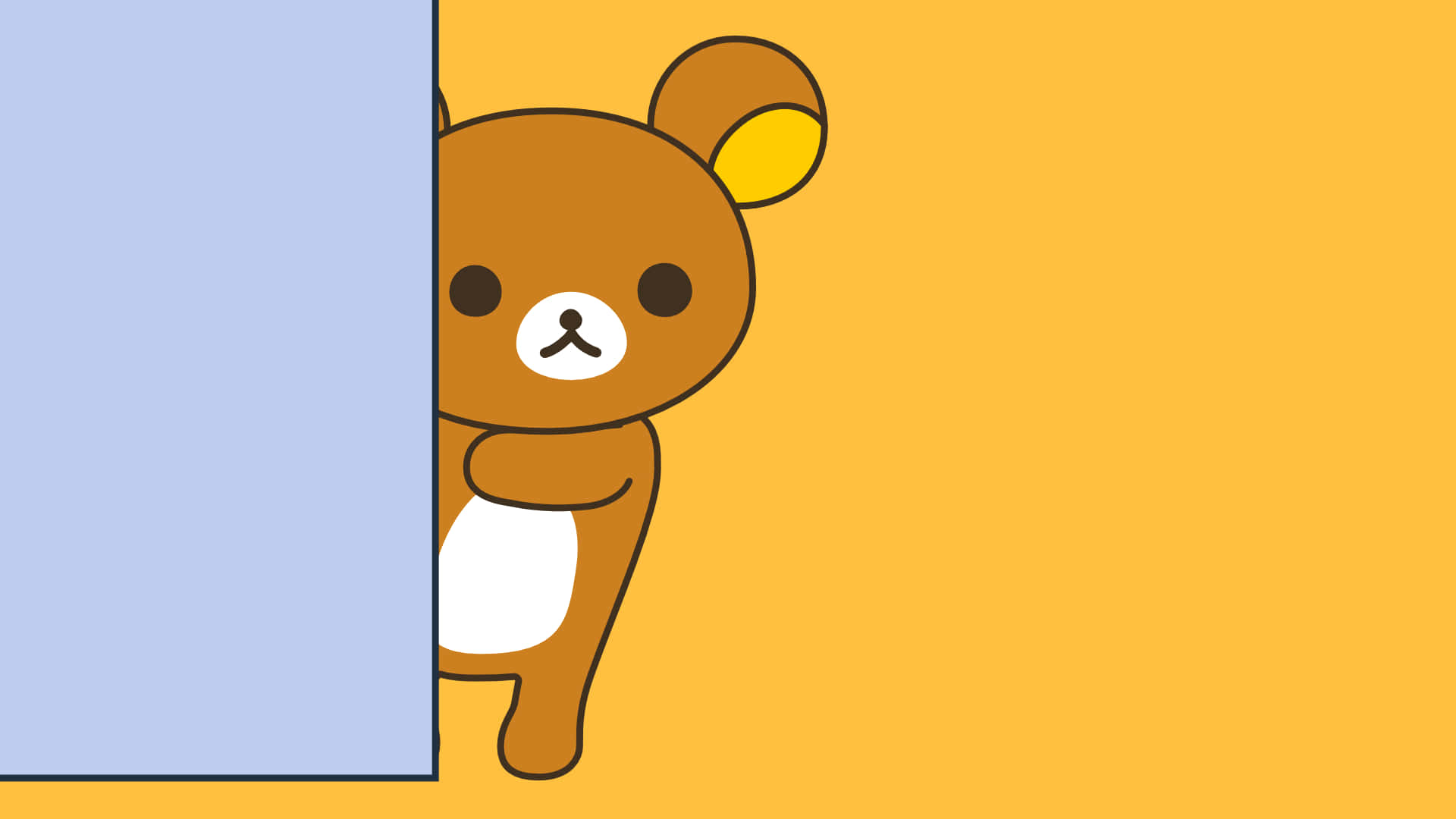 Rilakkuma, blue panel, warm yellow background, Full HD Desktop Wallpaper