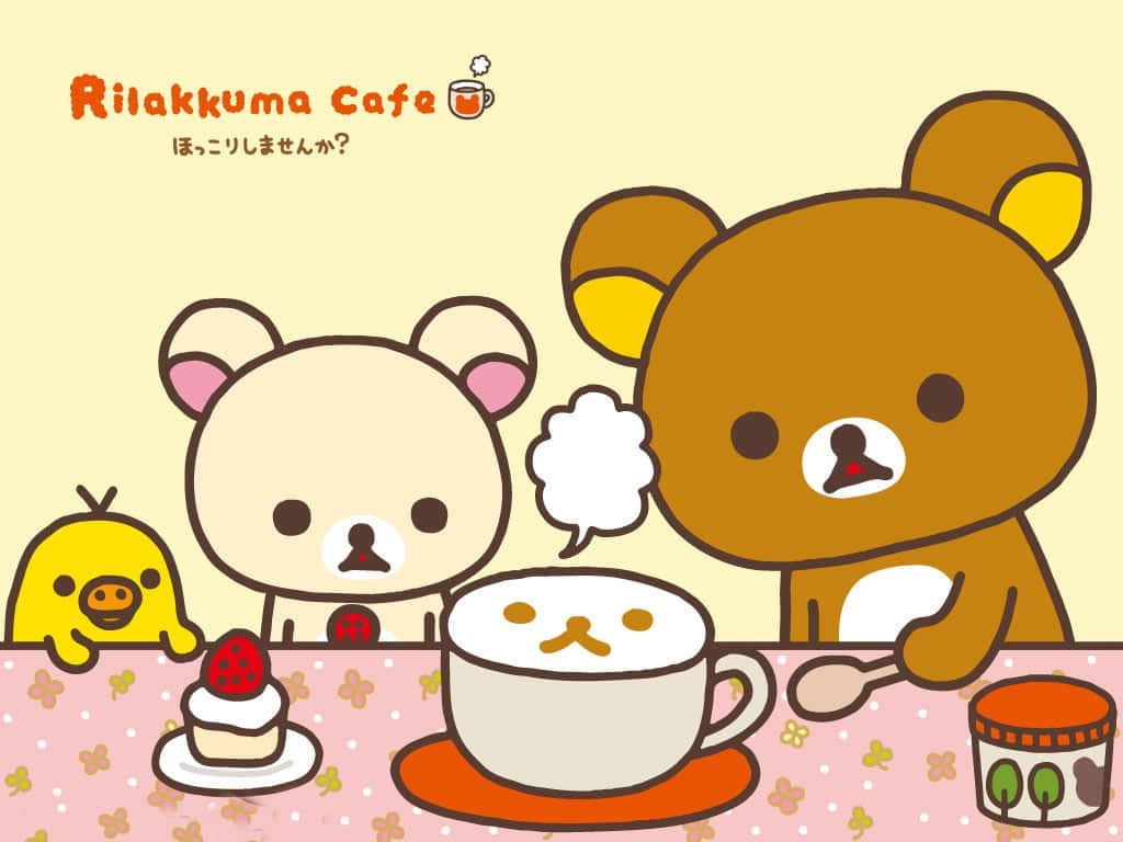 Rilakkuma, cozy cafe, pastel floral tablecloth, SD Desktop Wallpaper
